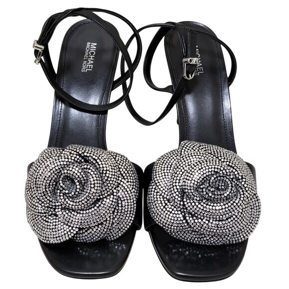 Michael Michael Kors Elodie Ankle Strap Sandal Size US 9.5M Black/Rhinestone - Picture 3 of 5